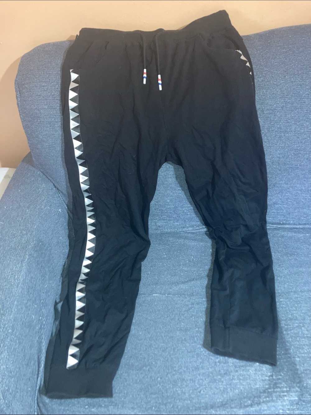 Men's Black Joggers with Silver Triangle Side Trim